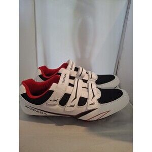 WOFADA Cycling Men's Shoes White Black and Red Strap Clousure Size 47 (13